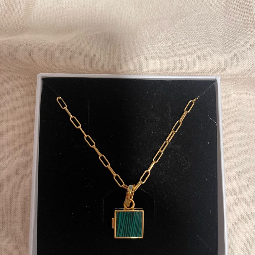 Gold Locket Necklace with Green Accent